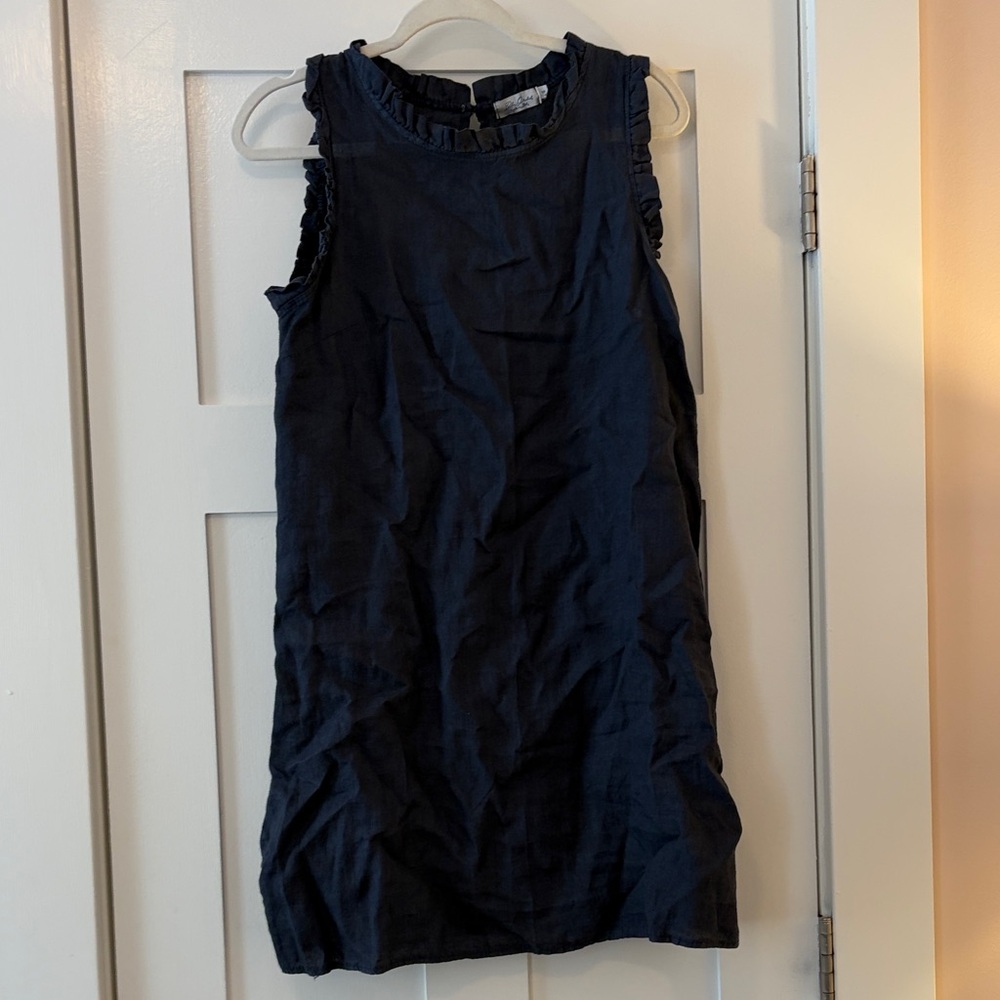 Navy Ruffled Sleeveless Shift Dress